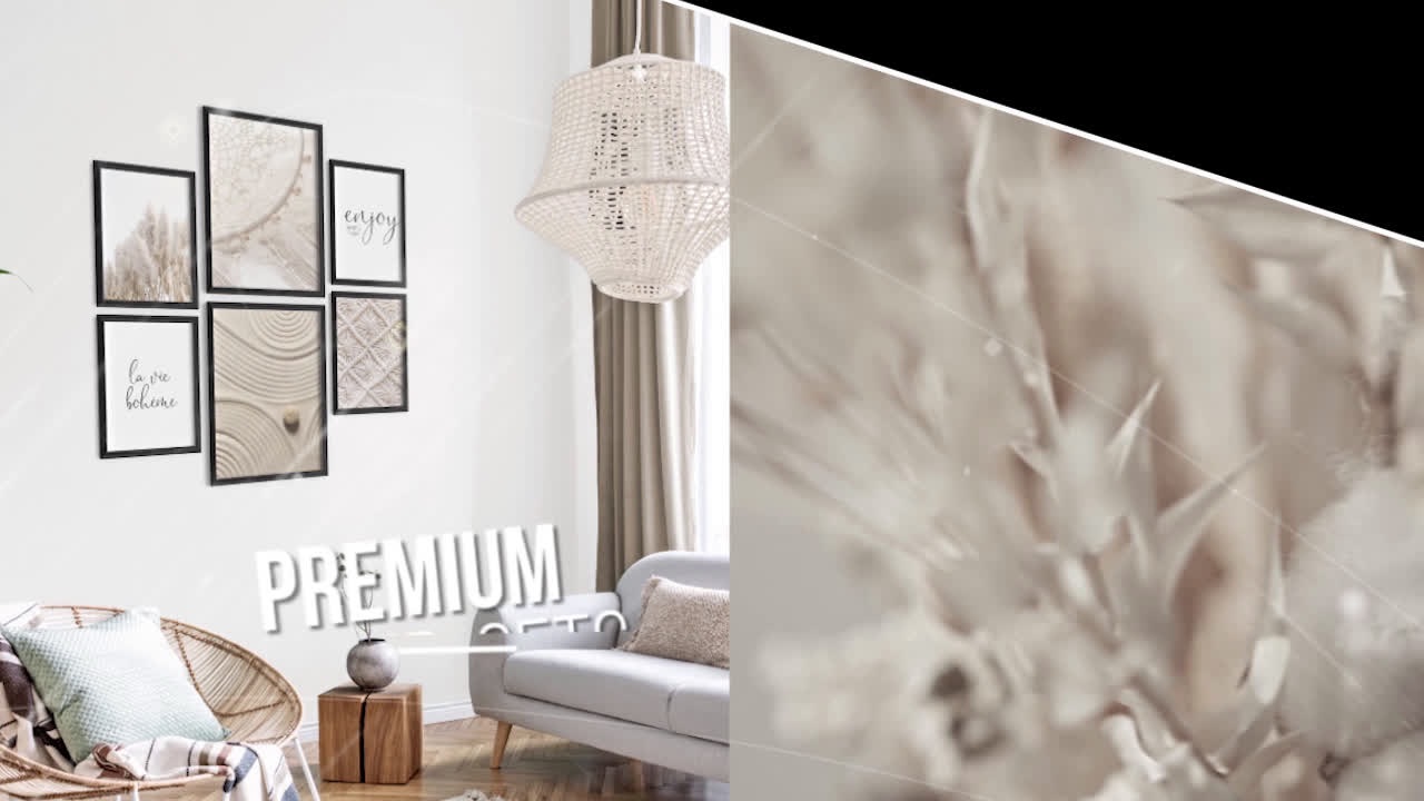 Standbild aus einer Video Ad: Poster-Set in hellem Wohnraum
